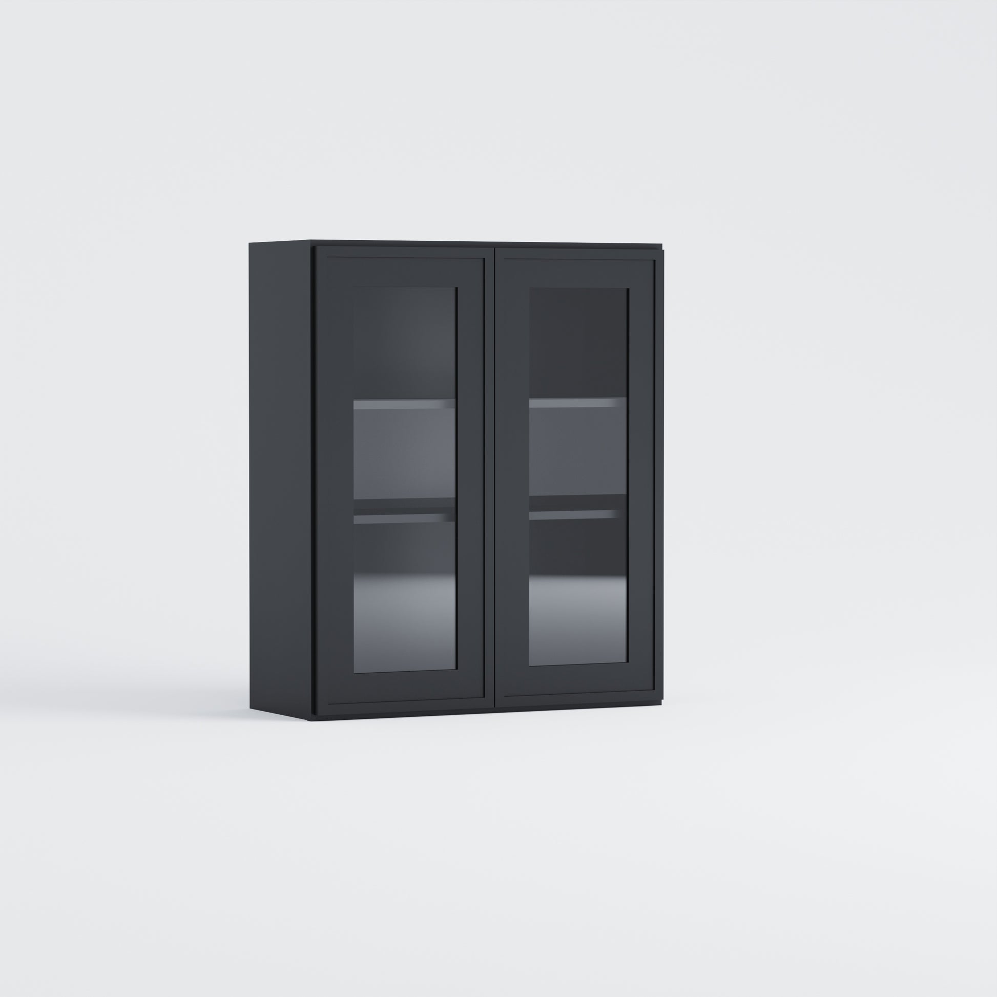 glass door slim frame shaker wall cabinet black