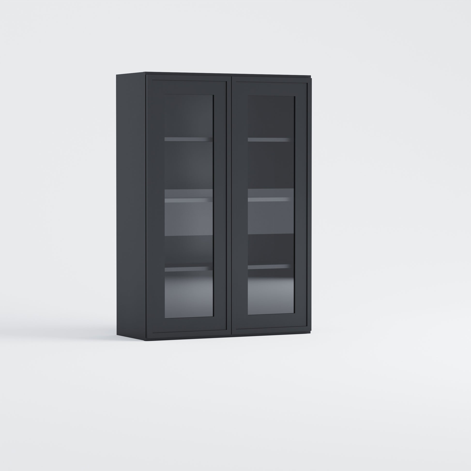 glass door slim frame shaker wall cabinet black