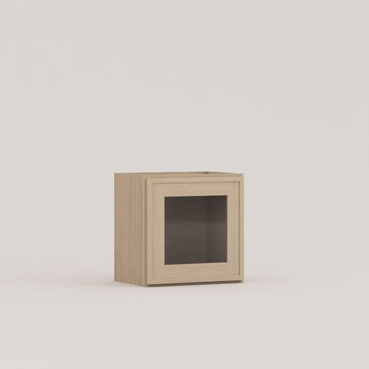 glass door slim frame shaker wall cabinet rift cut white oak