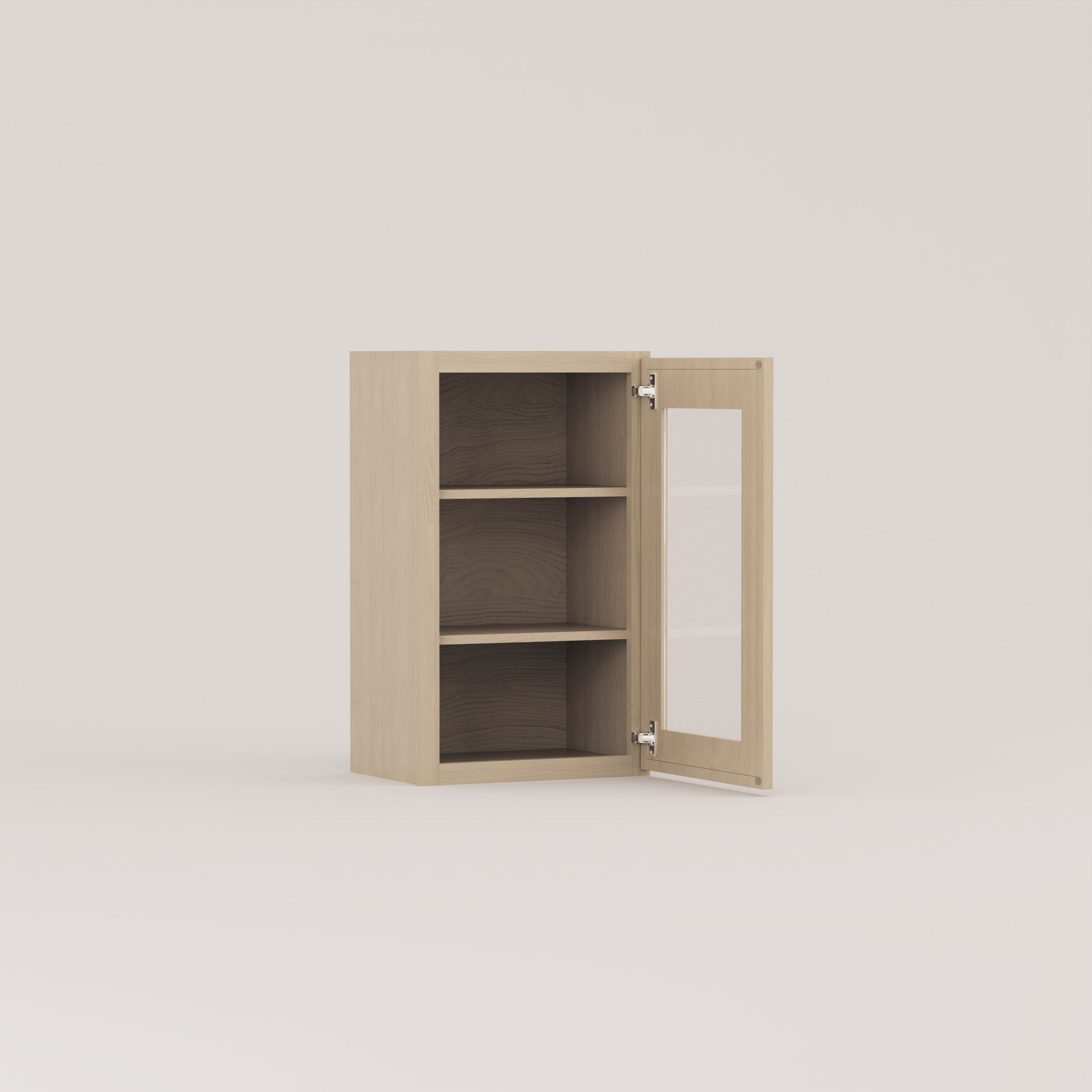 glass door slim frame shaker wall cabinet rift cut white oak