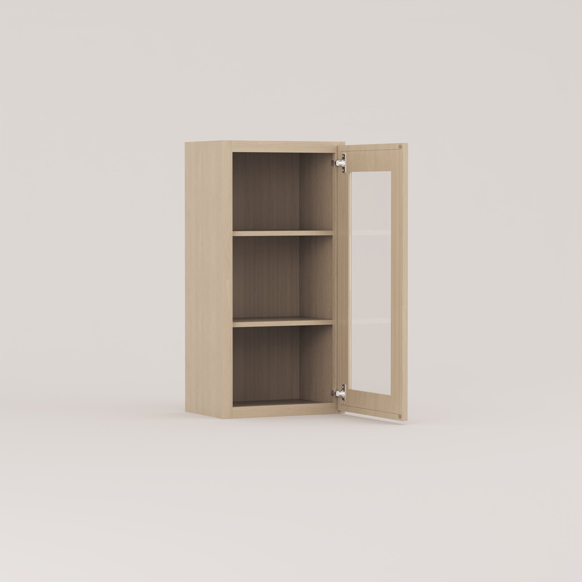 glass door slim frame shaker wall cabinet rift cut white oak