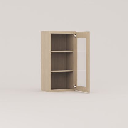 glass door slim frame shaker wall cabinet rift cut white oak