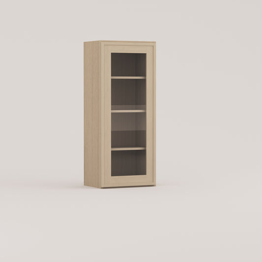 glass door slim frame shaker wall cabinet rift cut white oak