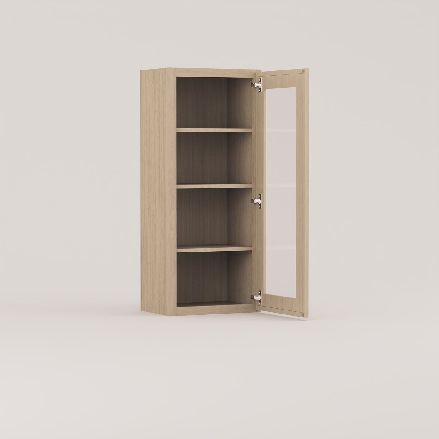 glass door slim frame shaker wall cabinet rift cut white oak