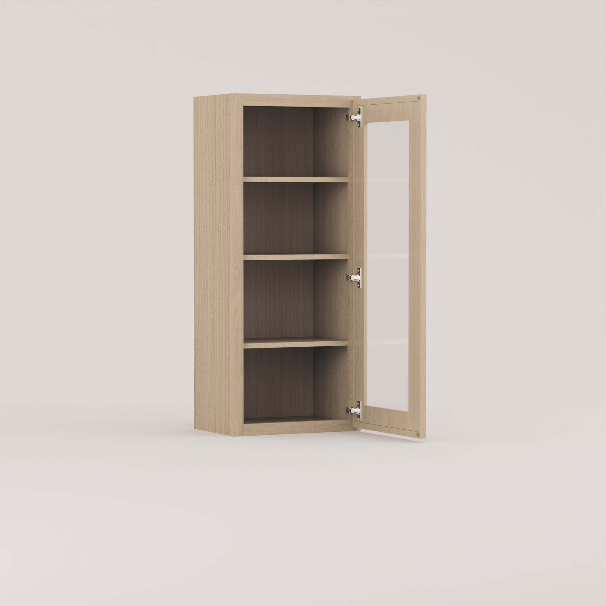 glass door slim frame shaker wall cabinet rift cut white oak