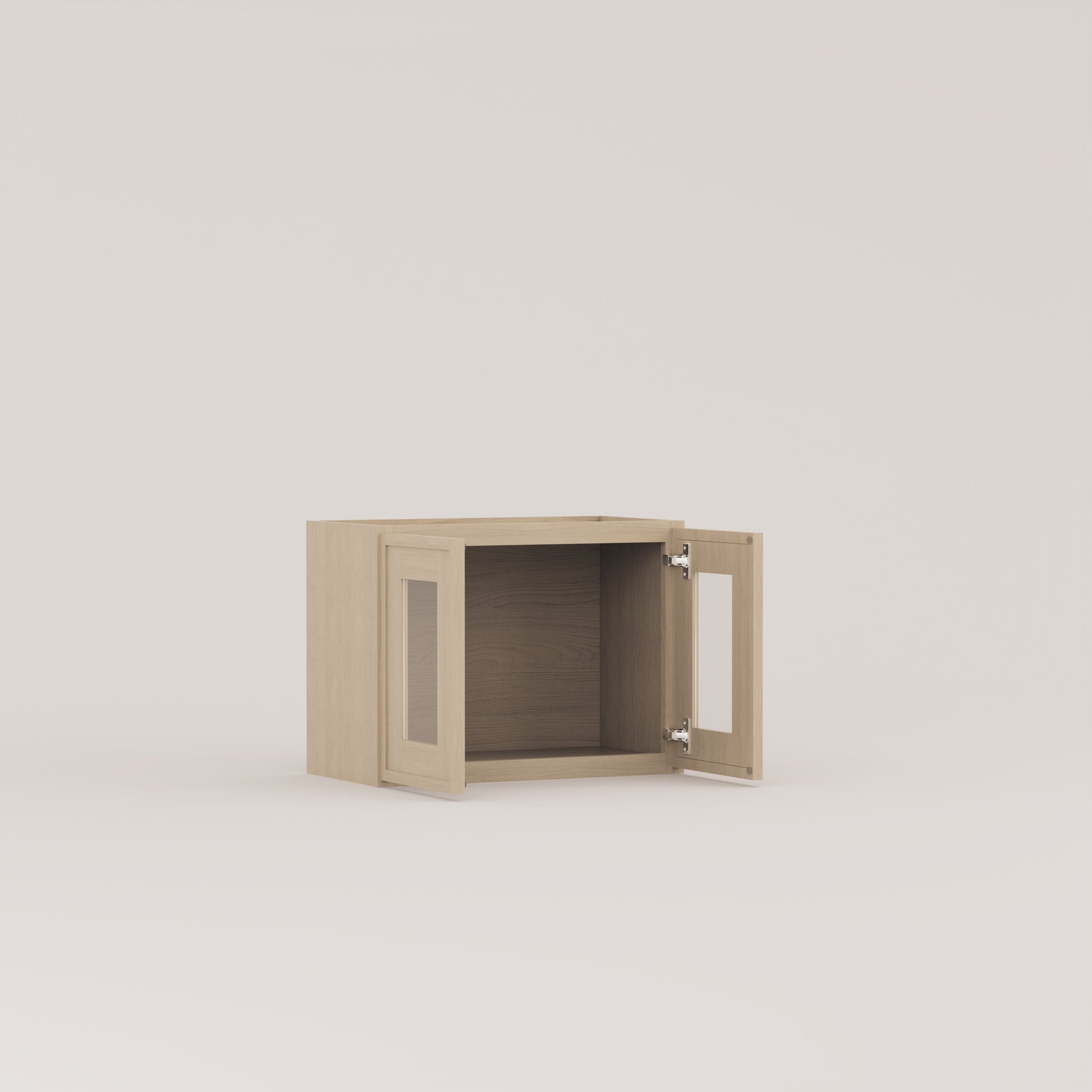 glass door slim frame shaker wall cabinet rift cut white oak