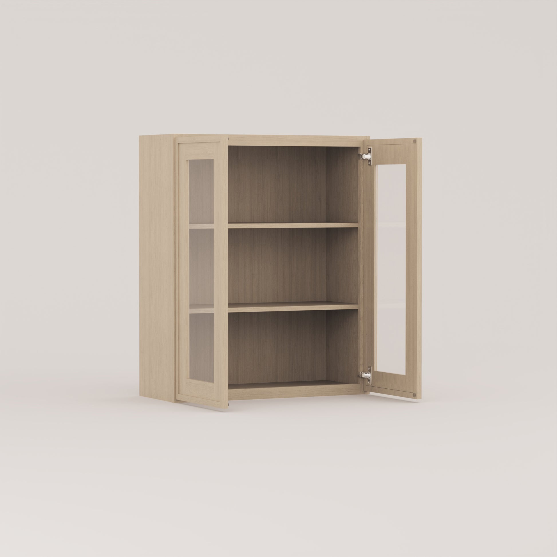 glass door slim frame shaker wall cabinet rift cut white oak