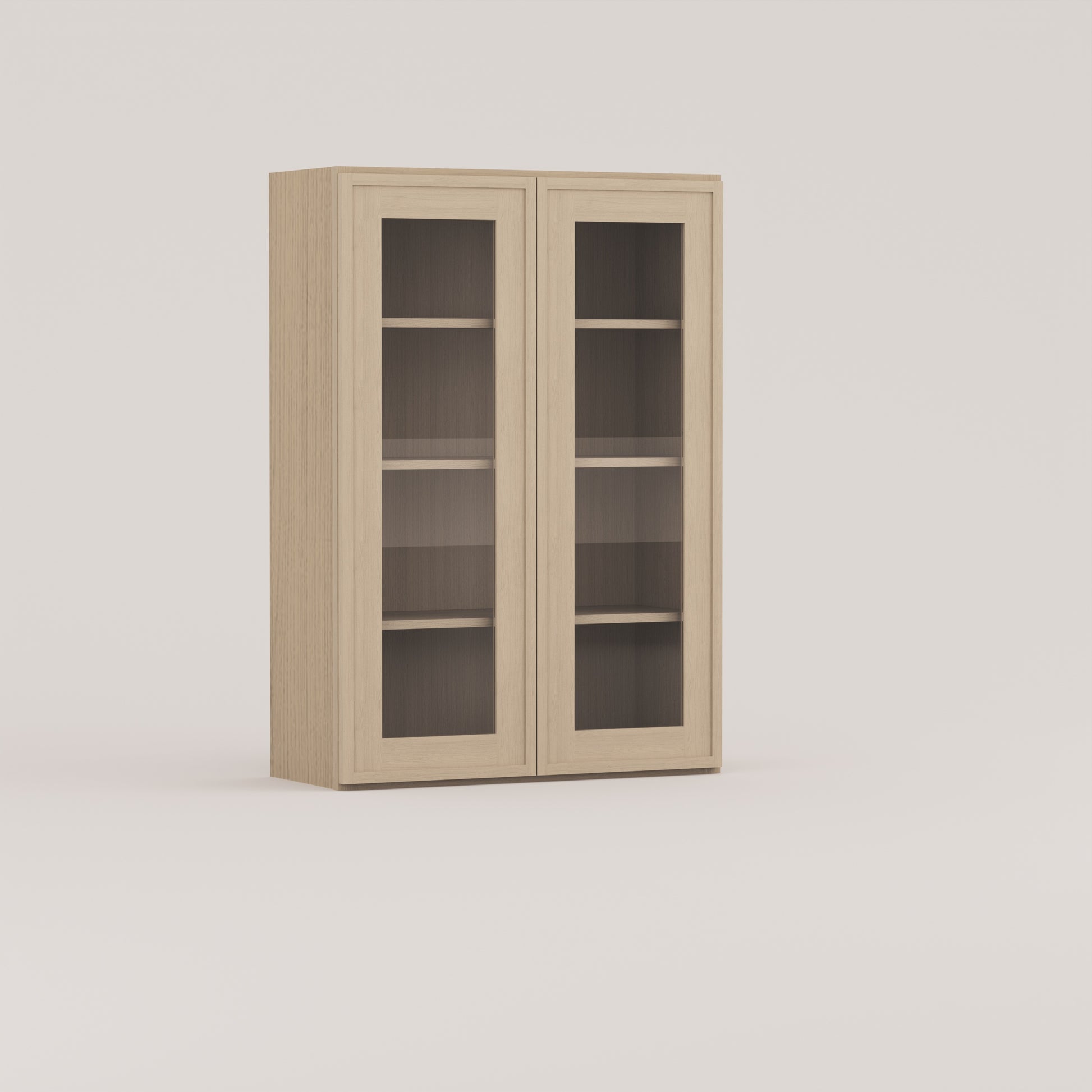 glass door slim frame shaker wall cabinet rift cut white oak