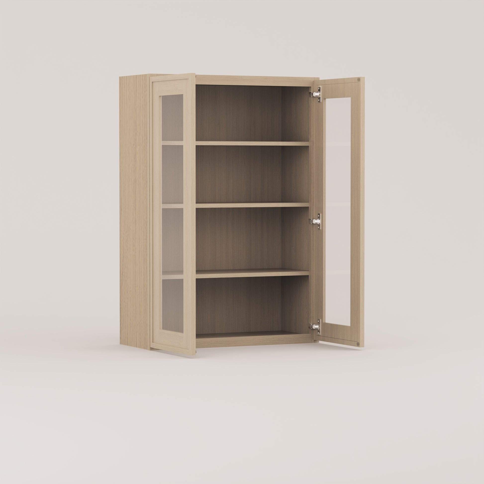 glass door slim frame shaker wall cabinet rift cut white oak