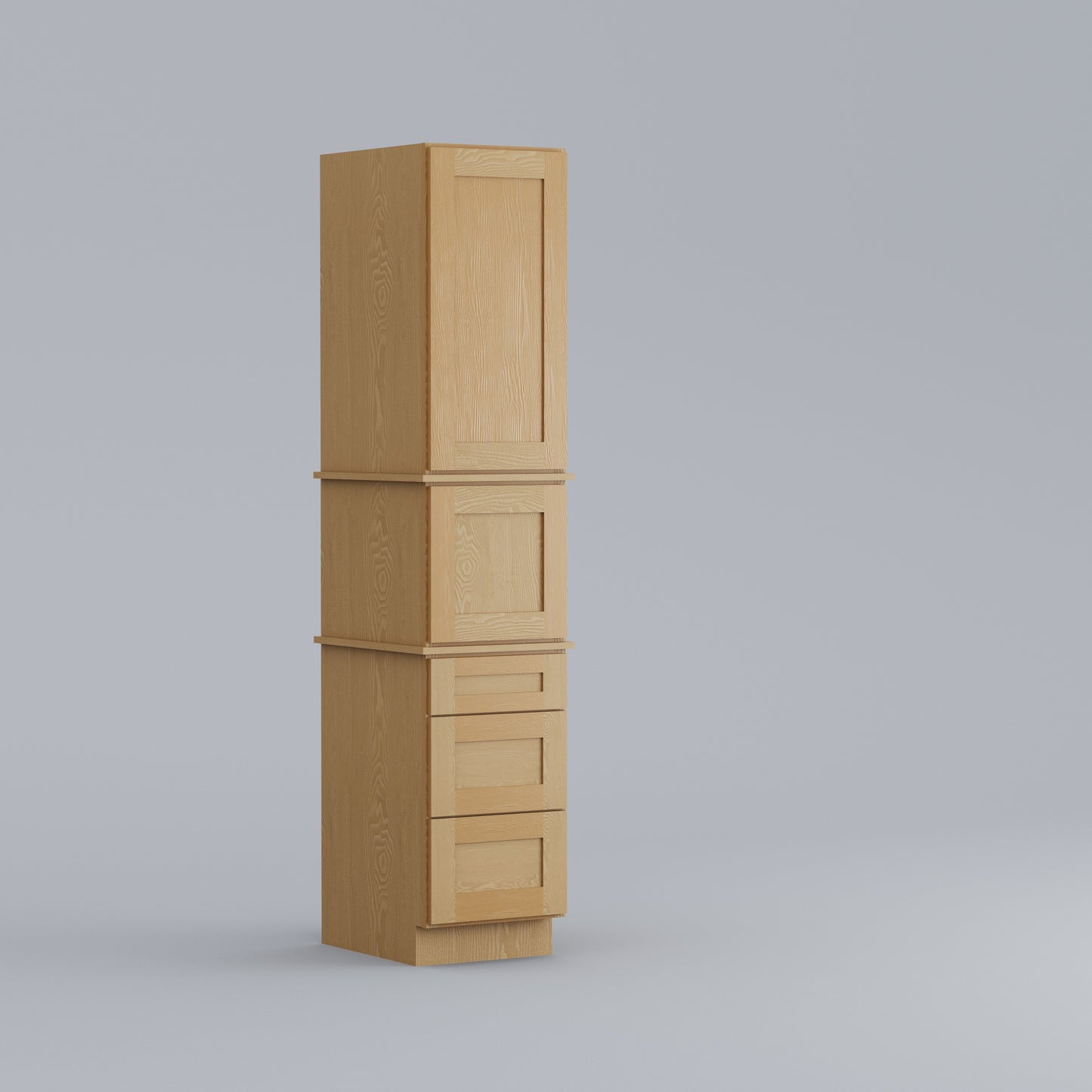 natural wood three drawer pantry utility tall cabinet