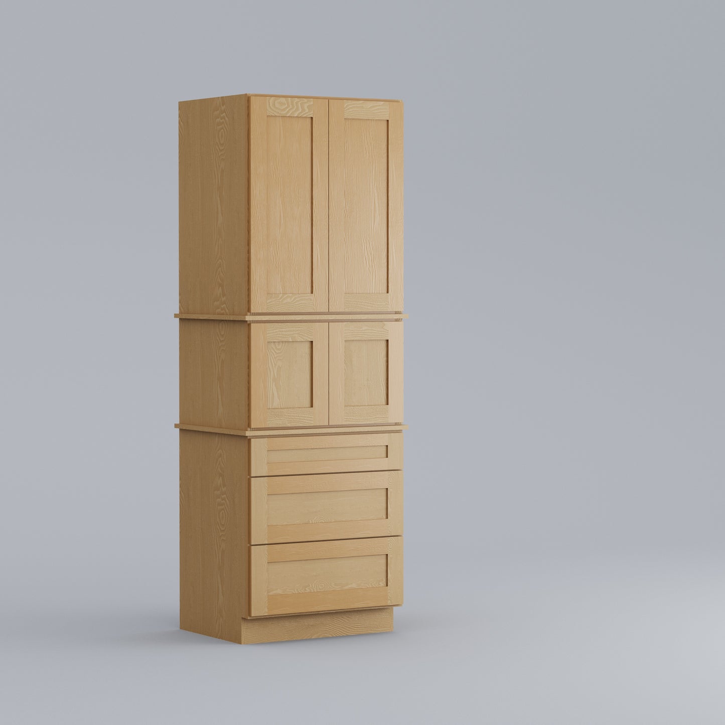 natural wood three drawer pantry utility tall cabinet 30