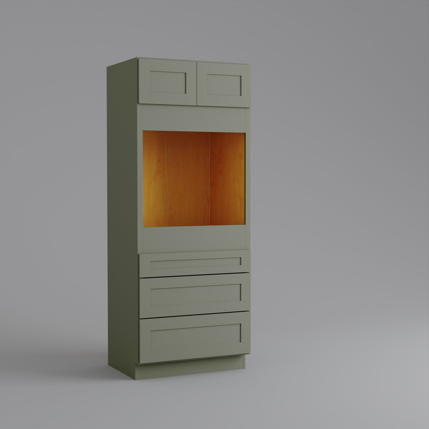 oven utility pantry tall shaker cabinet sage green