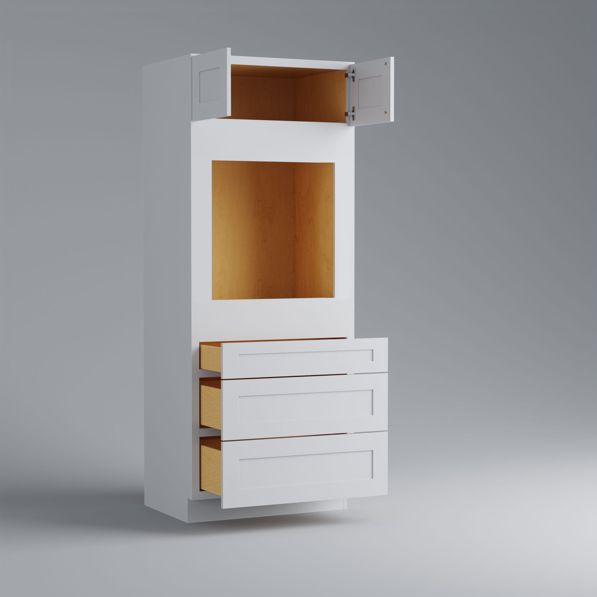 oven utility pantry tall shaker cabinet white open