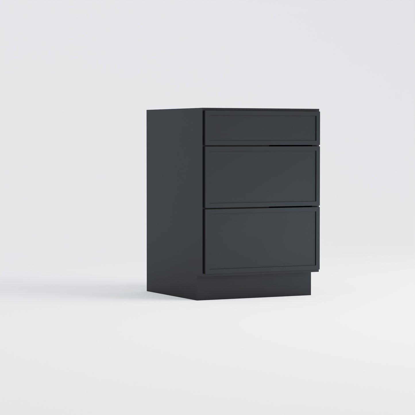 three drawer base slim frame shaker cabinet black