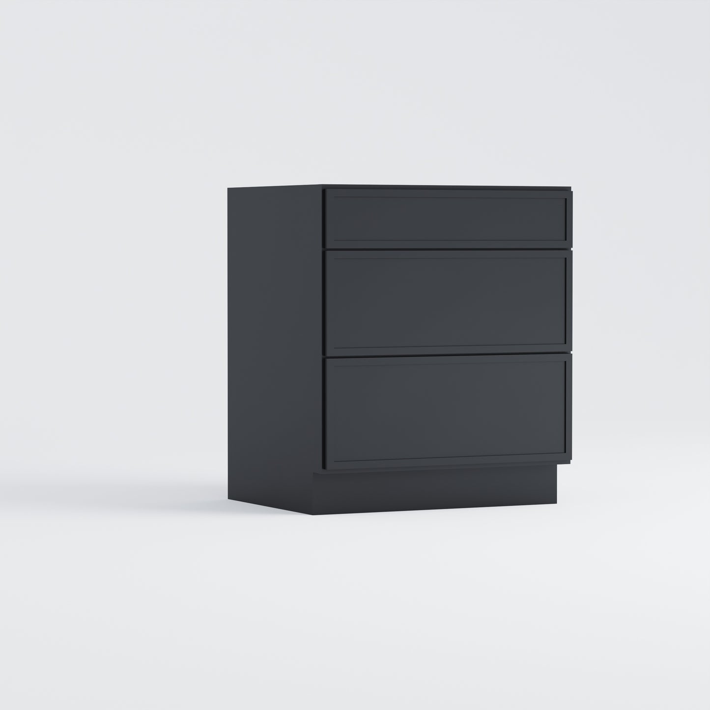 three drawer base slim frame shaker cabinet black