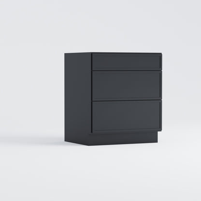 three drawer base slim frame shaker cabinet black
