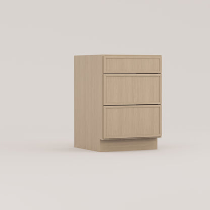 three drawer base slim frame shaker cabinet rift cut white oak