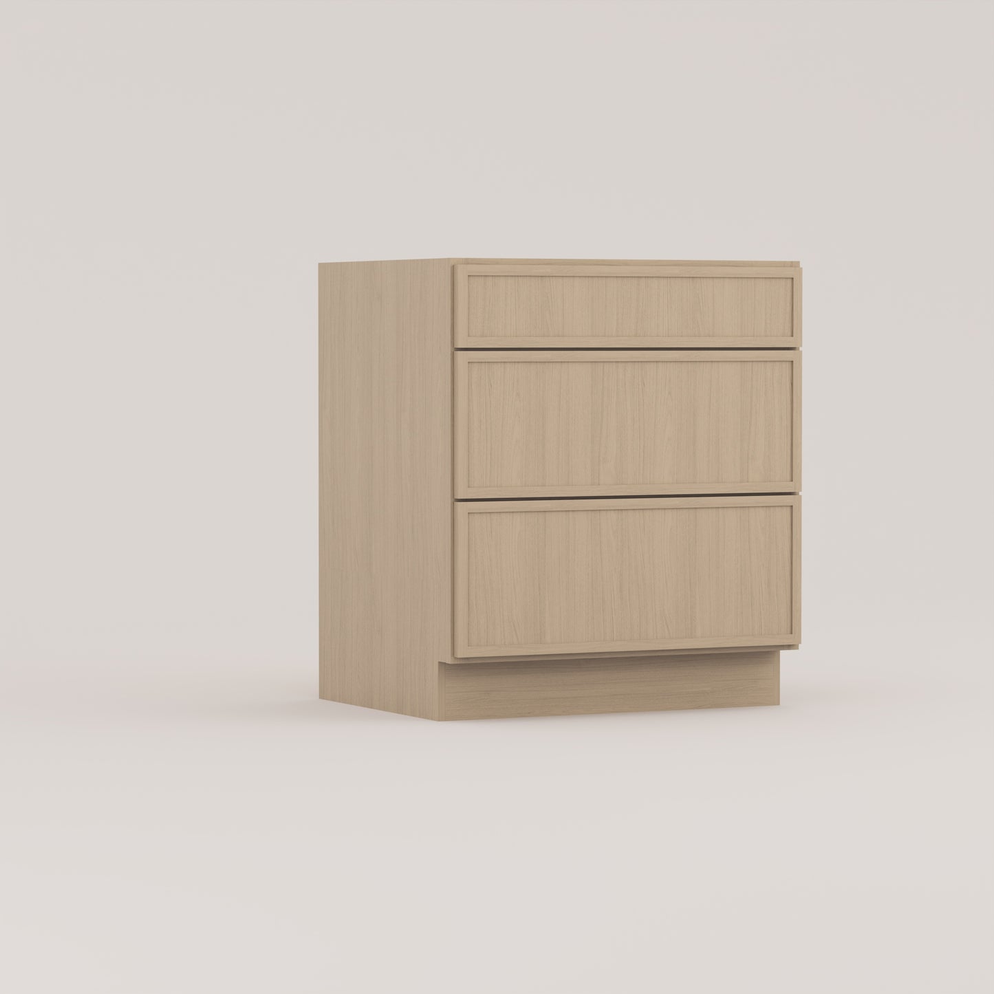 three drawer base slim frame shaker cabinet rift cut white oak