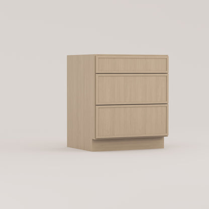 three drawer base slim frame shaker cabinet rift cut white oak