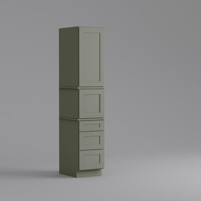three drawer pantry utility tall cabinet sage green