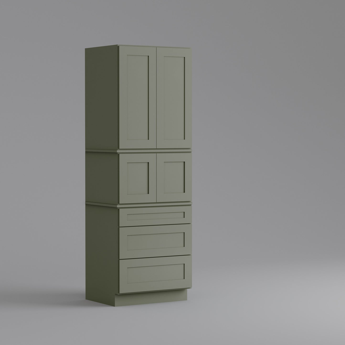three drawer pantry utility tall cabinet sage green