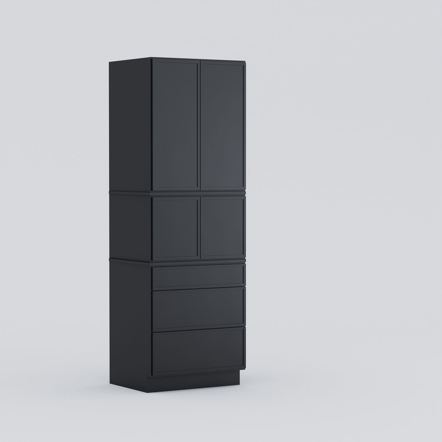 three drawer pantry utility tall cabinet slim frame shaker black