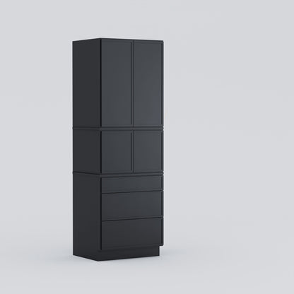 three drawer pantry utility tall cabinet slim frame shaker black