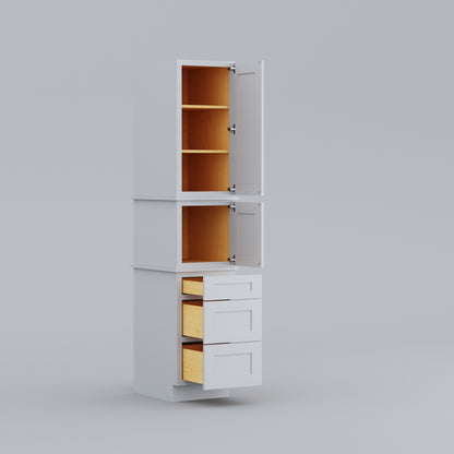 three drawer pantry utility tall cabinet  white