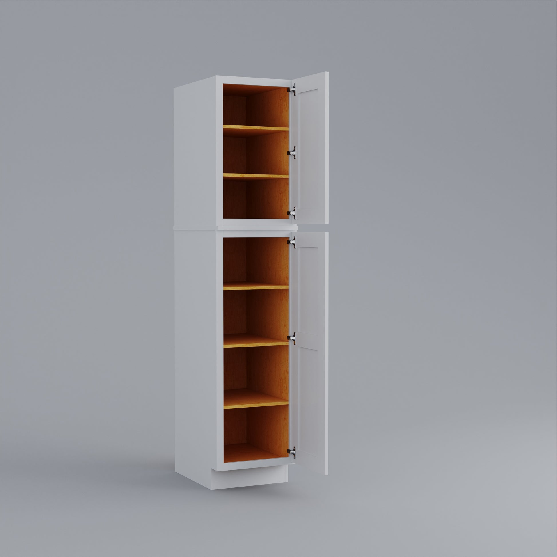 two piece utility pantry tall shaker cabinet white 18 open