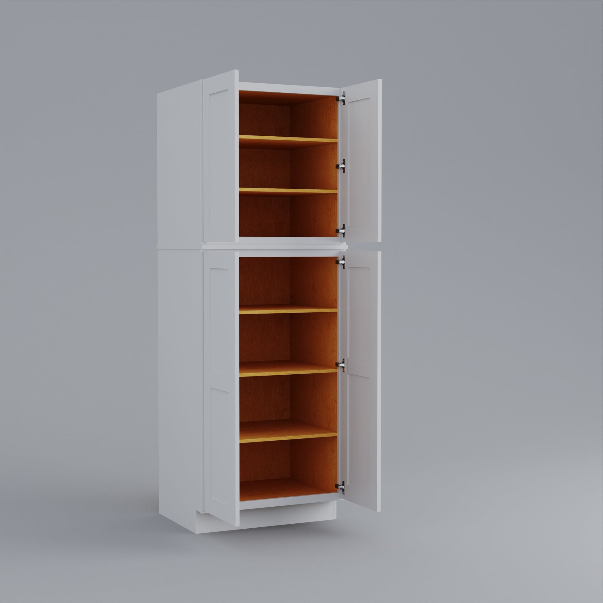 two piece utility pantry tall shaker cabinet white 30 open