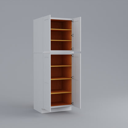 two piece utility pantry tall shaker cabinet white 30 open