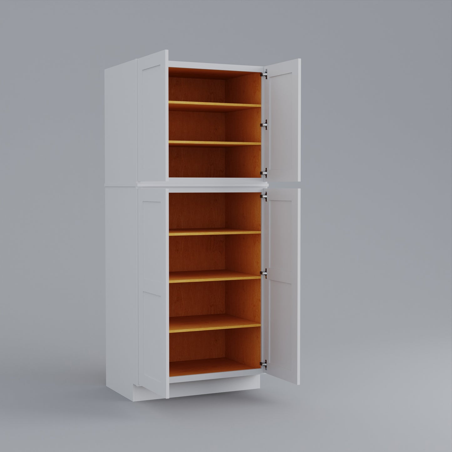 two piece utility pantry tall shaker cabinet white 36 open