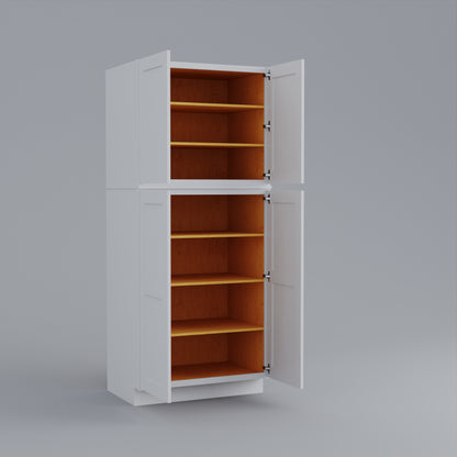 two piece utility pantry tall shaker cabinet white 36 open
