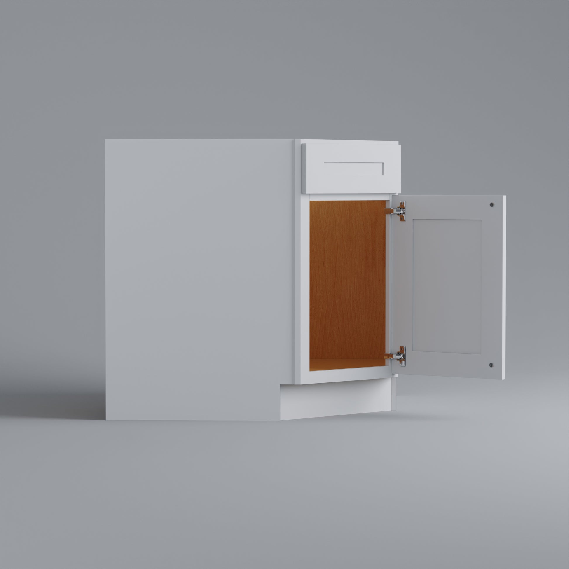 Corner sink base cabinet white open