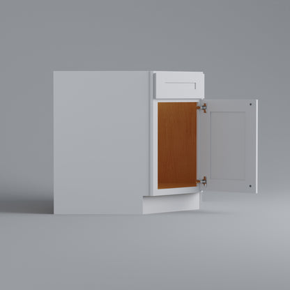 Corner sink base cabinet white open
