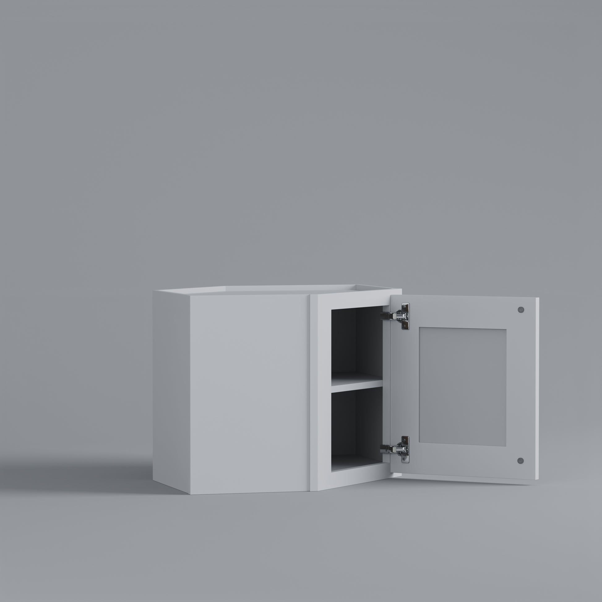 Shaker Diagonal Corner Wall Cabinet white open glass door