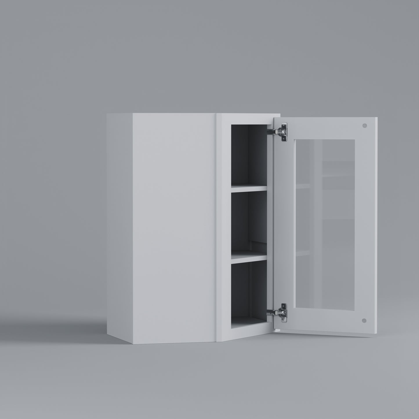 Shaker Diagonal Corner Wall Cabinet white open glass door