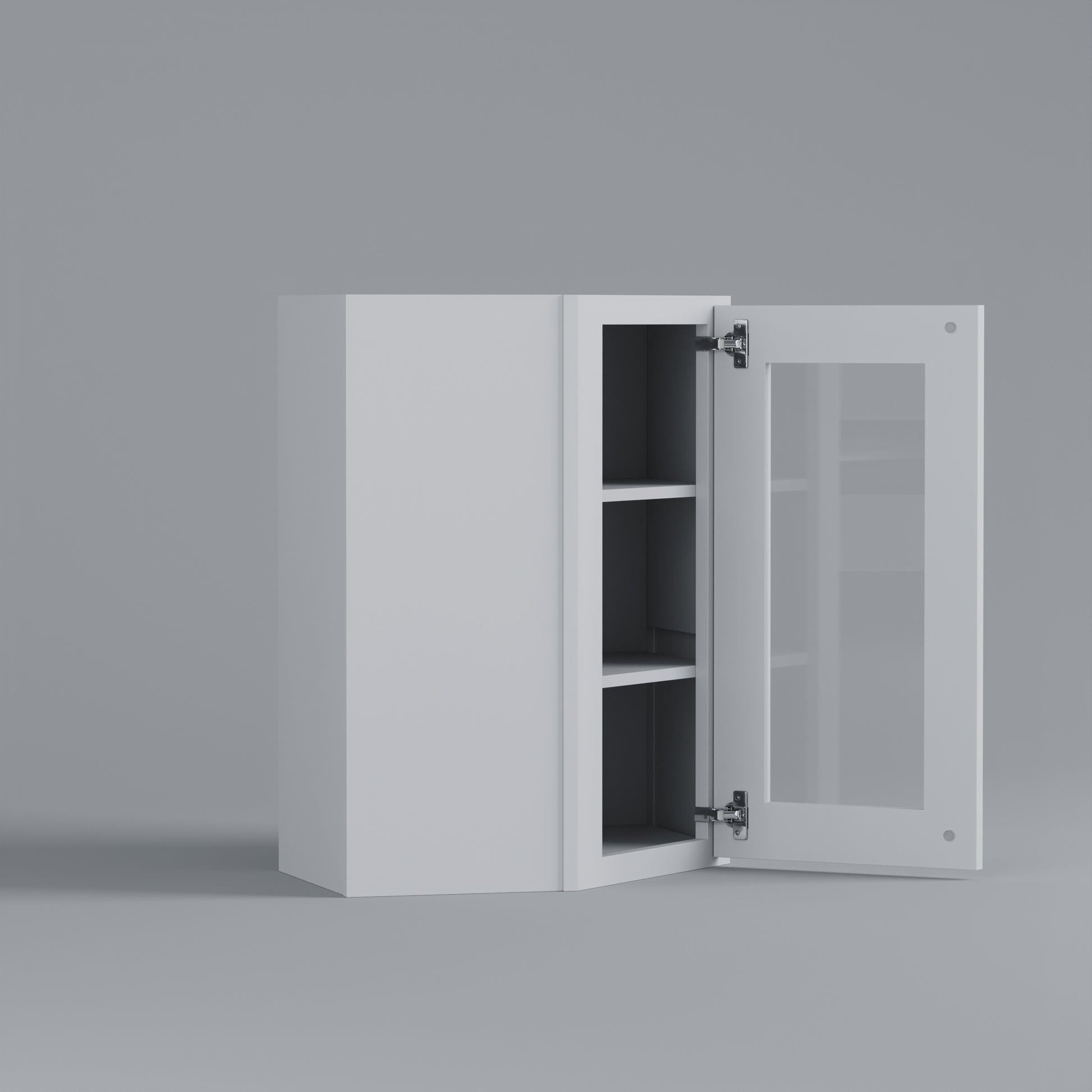Shaker Diagonal Corner Wall Cabinet white open glass door