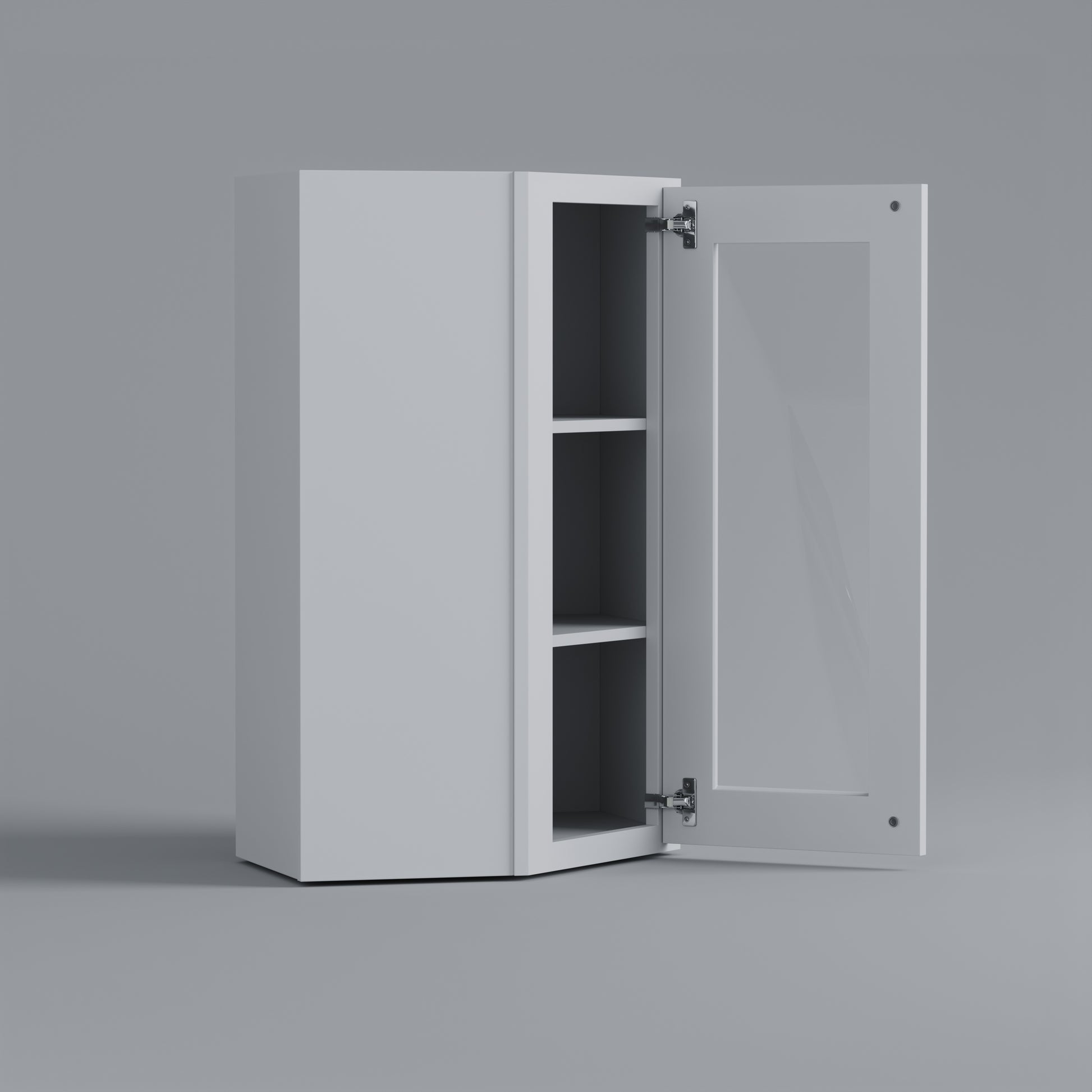 Shaker Diagonal Corner Wall Cabinet white open glass door