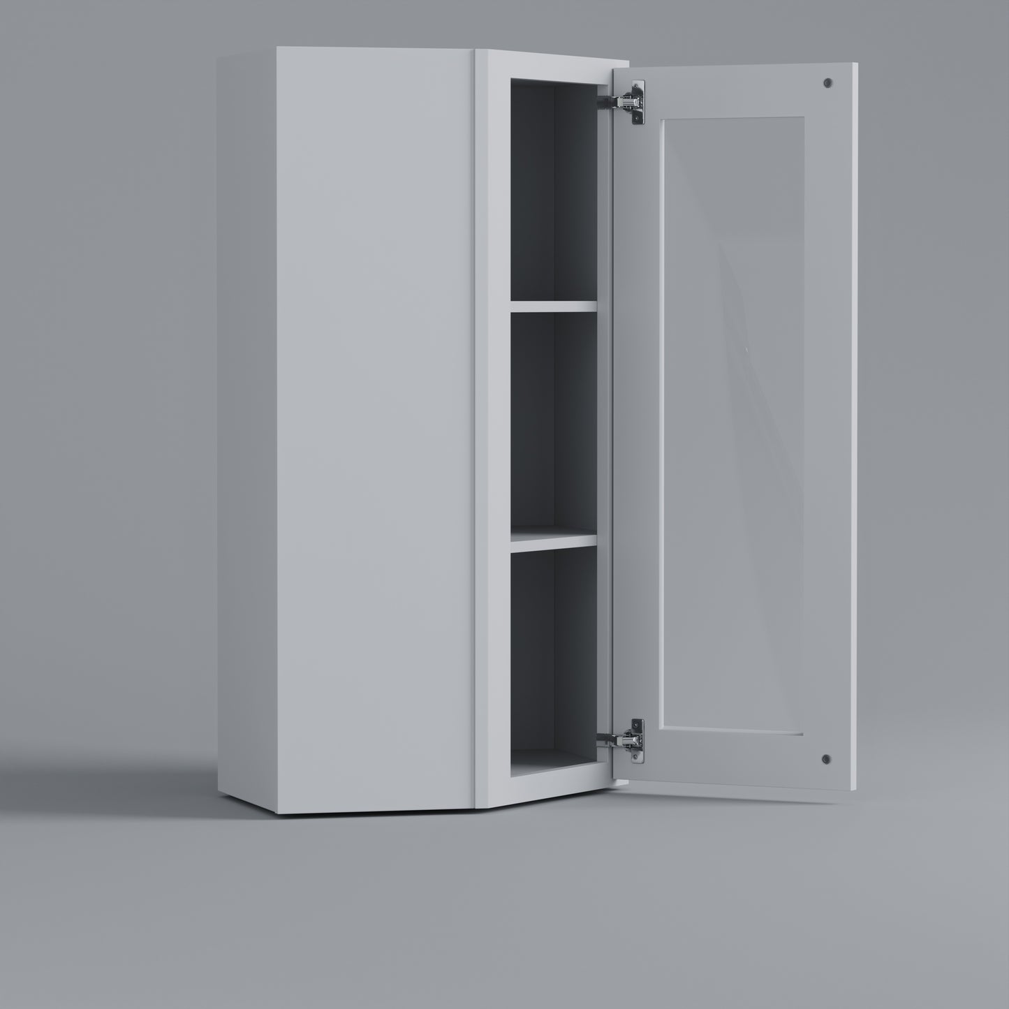 Shaker Diagonal Corner Wall Cabinet white open glass door