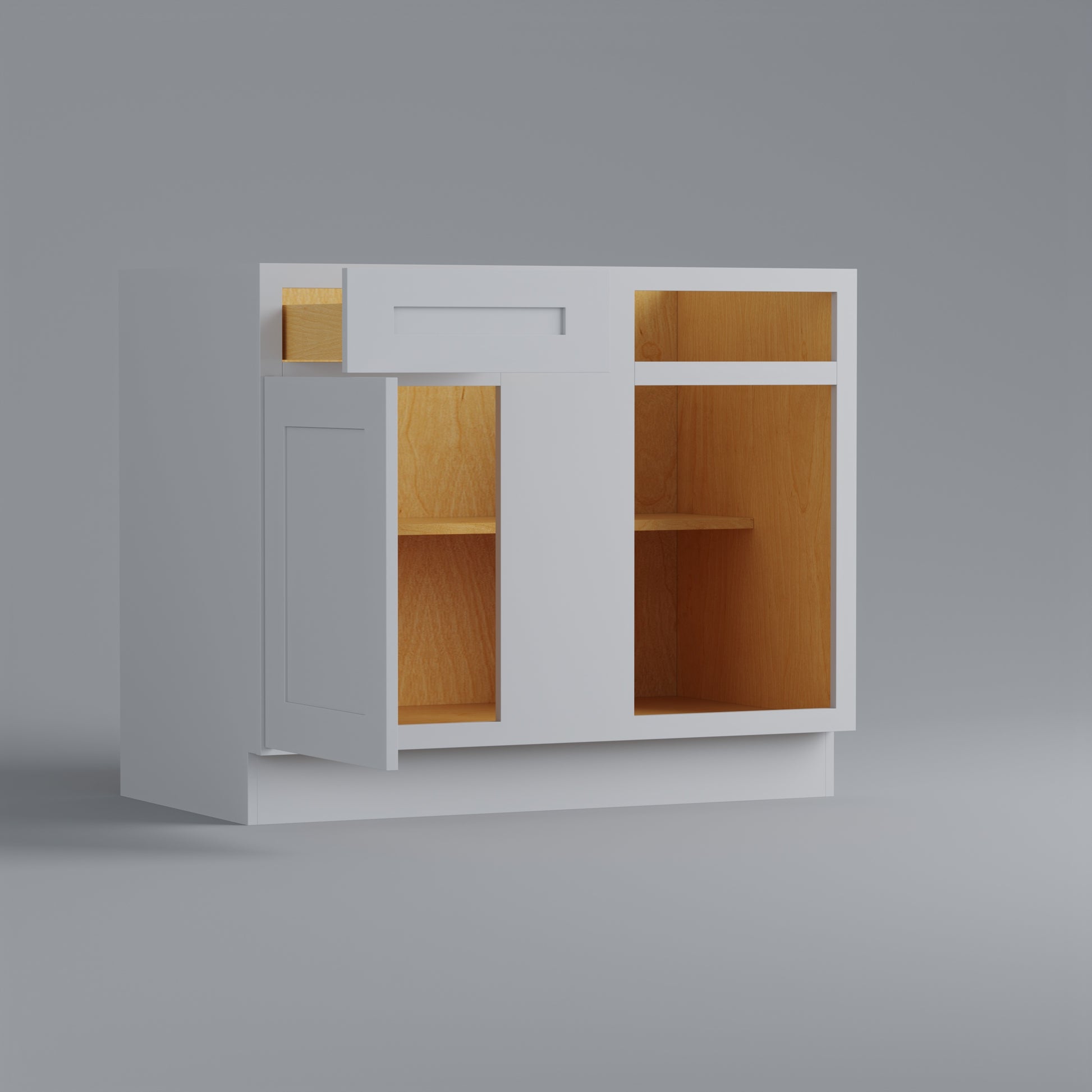 base blind corner shaker cabinet white open