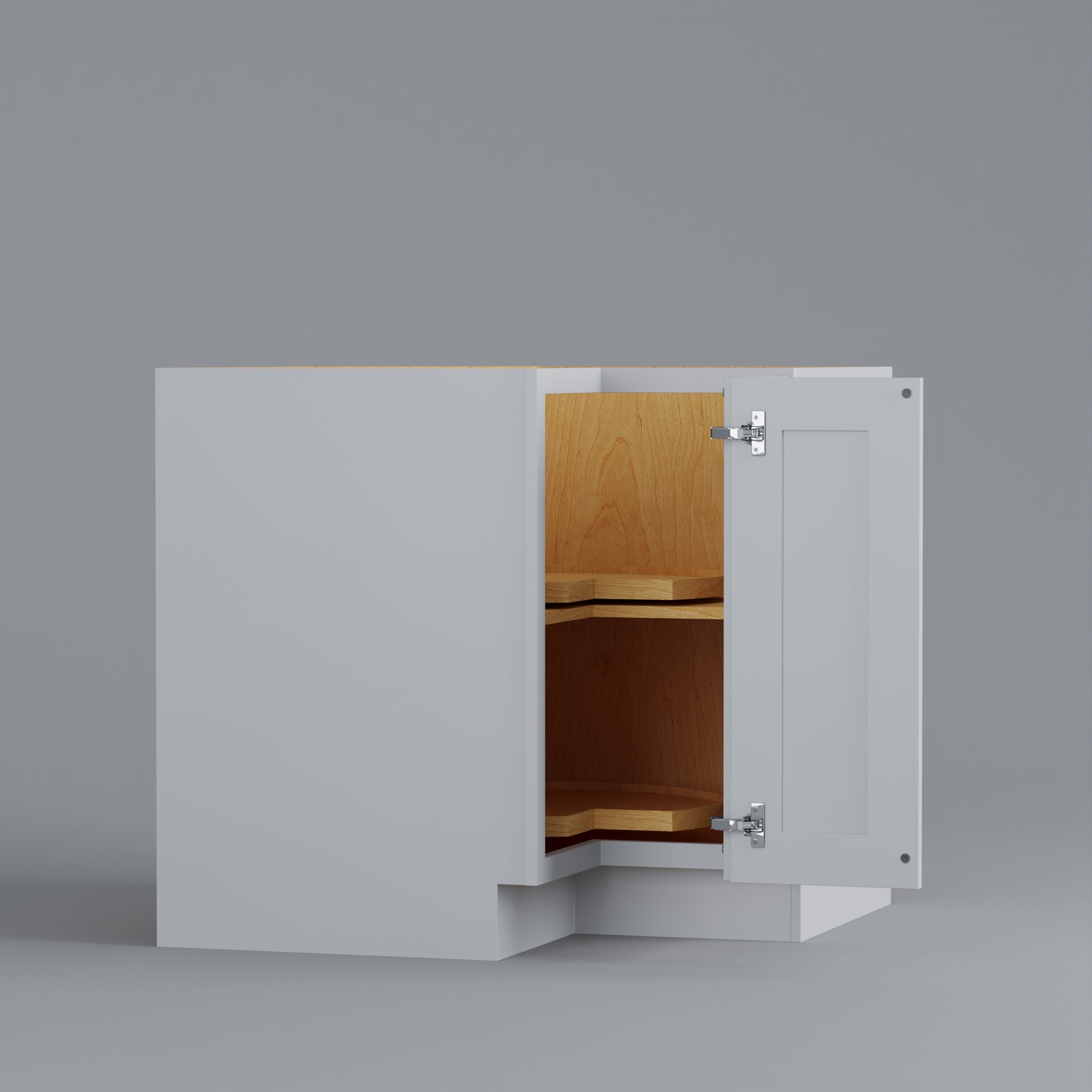 white lazy Susan easy reach base corner shaker cabinet